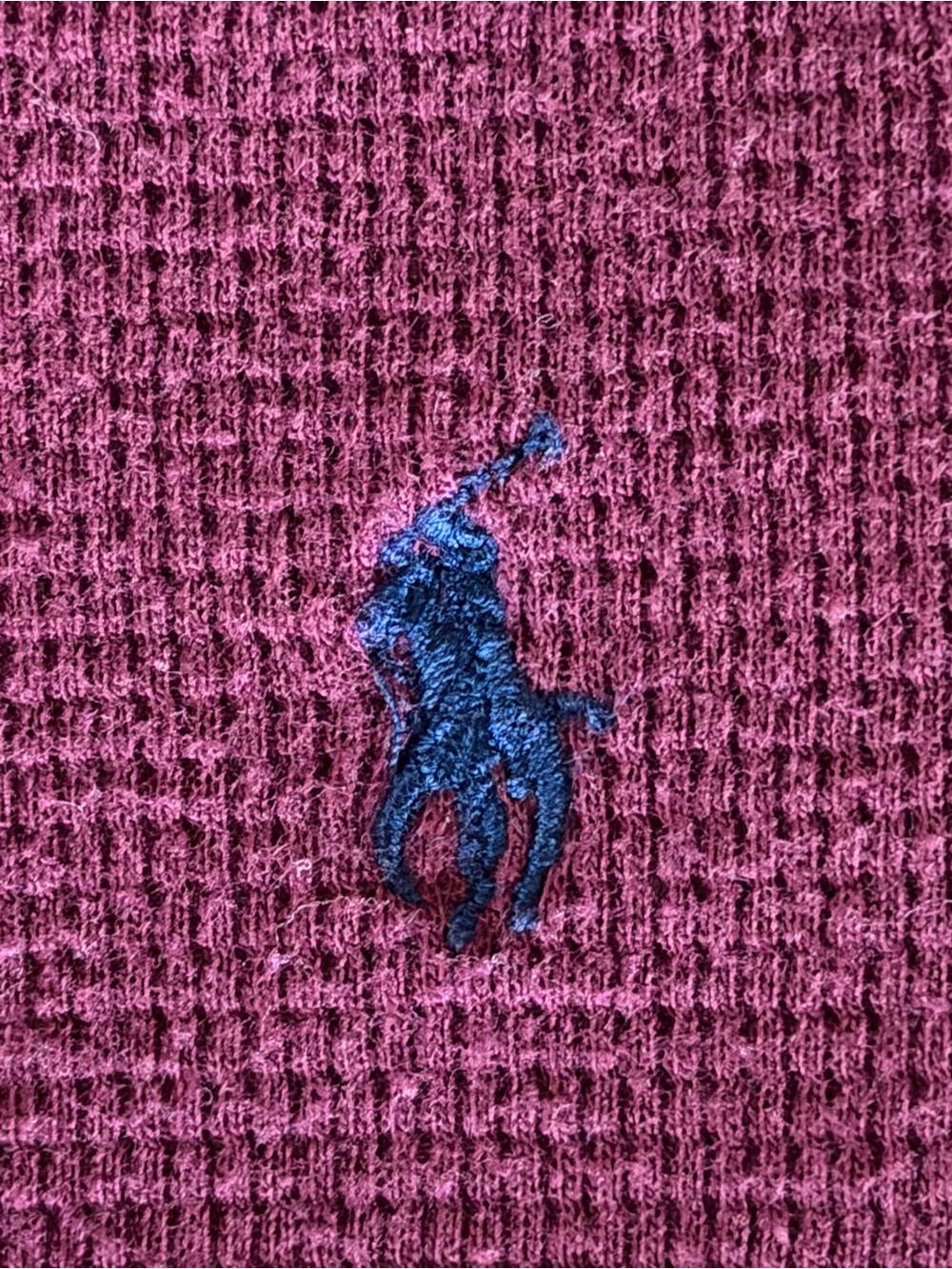 Polo Ralph Lauren Waffle Knit Thermal Shirt Maroon Navy Pony Logo L - Picture 6 of 10